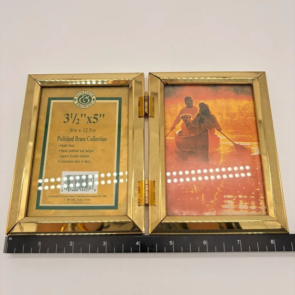 Vintage Gold Solid Brass Double Hinged Picture Frame 3.5x5 Classic Decor 1993